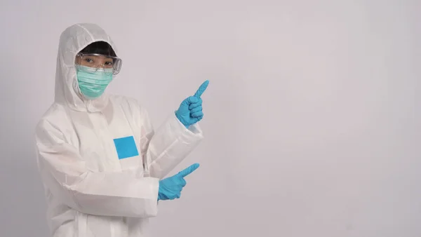 Asiatiska Läkare Kvinna Bära Ppe Kostym Eller Personlig Skyddsutrustning Och — Stockfoto