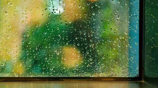 Okno Deszcz Kropla Kondominium Lub Pokoju Mieszkalnego Deszczowy Dzień Bangkoku — Zdjęcie stockowe