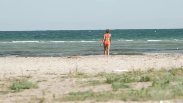 Bir Kız Tek Başına Sahile Doğru Yürüyor — Stok video