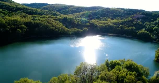 Λίμνη περιβάλλεται από ένα δάσος με αέρα — Αρχείο Βίντεο