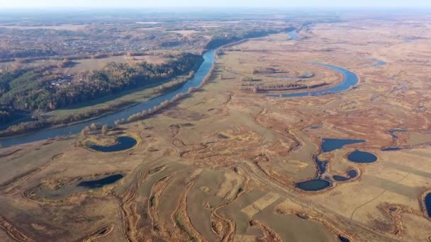 Giornata autunnale al sole in un parco naturale, ripresa aerea — Video Stock