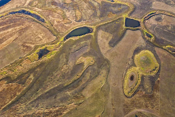 Aerial view of river flood. Beautiful flooded meadow. — Stock Photo, Image