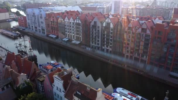 Pemandangan udara Gdansk, Kota Tua, Stare Miasto, Stara Motlawa, Strefa Historyczna, Wolne Miasto, Polandia — Stok Video