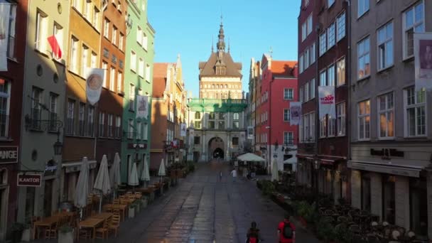 Vista aérea de Gdansk, Cidade Velha, Stare Miasto, Stara Motlawa, Strefa Historyczna, Wolne Miasto, Polónia — Vídeo de Stock