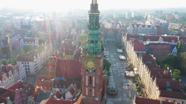 Aerial View of Gdansk, Old Town, Stare Miasto, Stara Motlawa, Strefa Historyczna, Wolne Miasto, Poland — 비디오