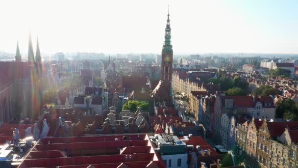 Aerial View of Gdansk, Old Town, Stare Miasto, Stara Motlawa, Strefa Historyczna, Wolne Miasto, Poland — Stock Video