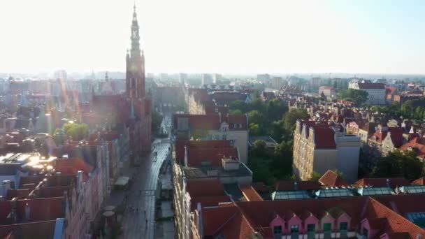 Aerial View of Gdansk, Old Town, Stare Miasto, Stara Motlawa, Strefa Historyczna, Wolne Miasto, Poland — 비디오