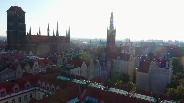 Widok z lotu ptaka, Stare Miasto, Stara Motława, Strefa Historyczna, Wolne Miasto, Polska — Wideo stockowe