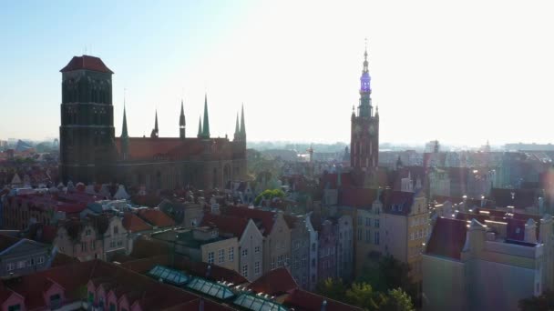 Vedere aeriană din Gdansk, Orașul Vechi, Stare Miasto, Stara Motlawa, Strefa Historyczna, Wolne Miasto, Polonia — Videoclip de stoc