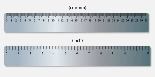 Linjaler, markerats i centimeter och inches — Stock vektor