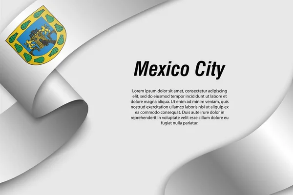 Κυματιστή κορδέλα ή πανό με σημαία κράτους του Μεξικού — Διανυσματικό Αρχείο