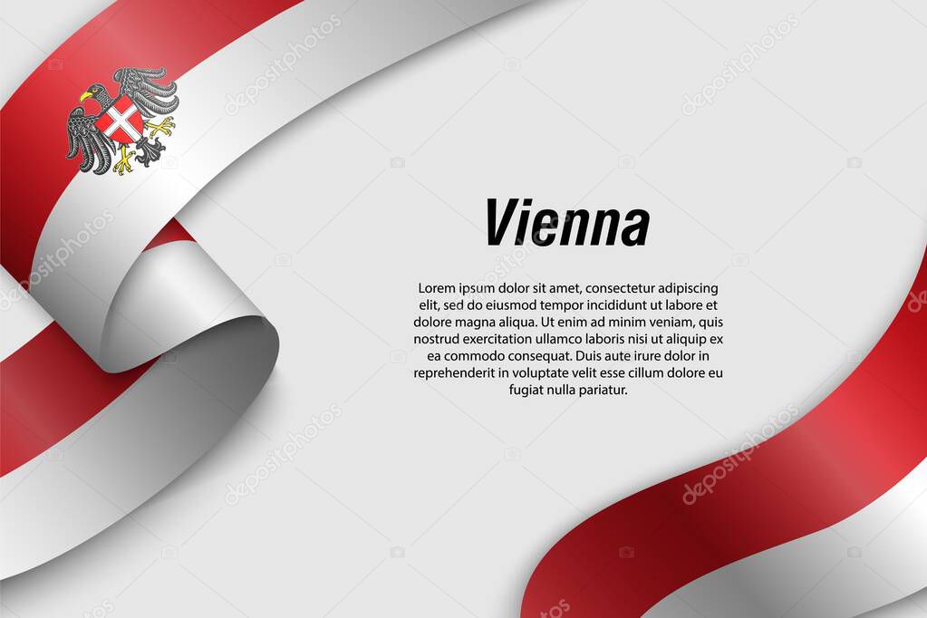 Waving ribbon or banner with flag State of Austria