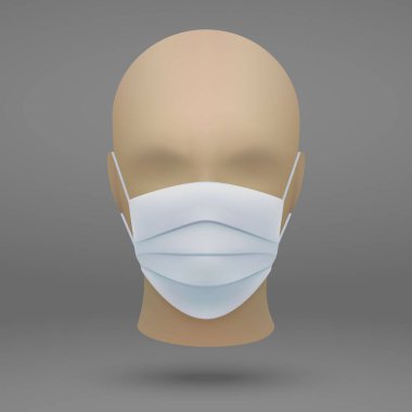 Tıbbi maskeli 3D gerçekçi manken kafası.