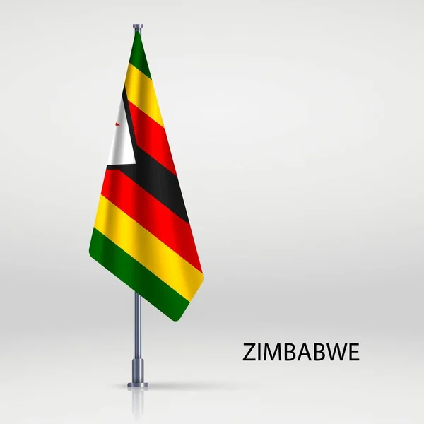 Zimbabwe Bandiera Appesa Sul Pennone — Vettoriale Stock