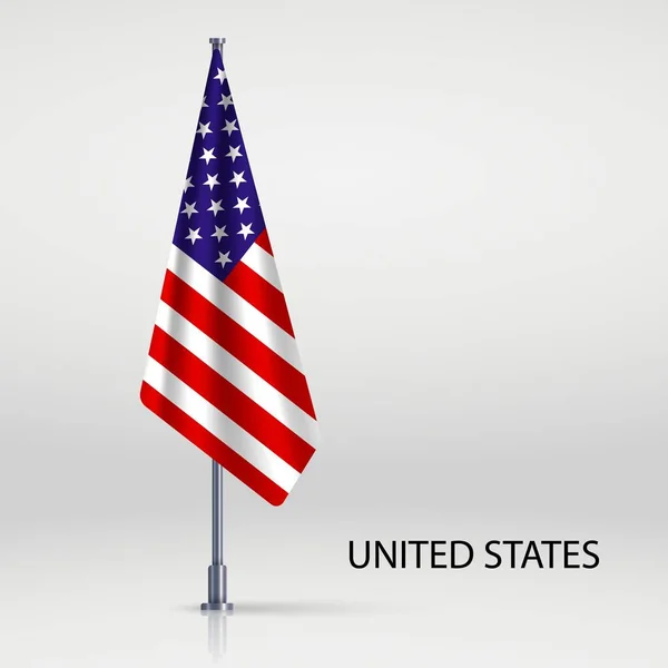 美国国旗挂在旗杆上 — 图库矢量图片