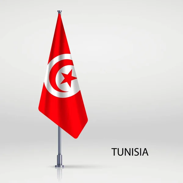 Tunesien Hängt Flagge Fahnenmast — Stockvektor