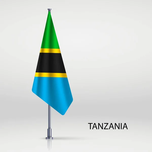 Танзания Вешает Флаг Флагшток — стоковый вектор