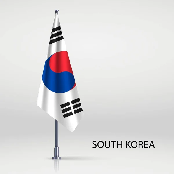 韩国国旗挂在旗杆上 — 图库矢量图片