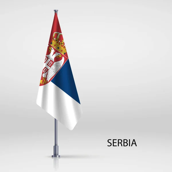 Sérvia Bandeira Pendurada Mastro — Vetor de Stock