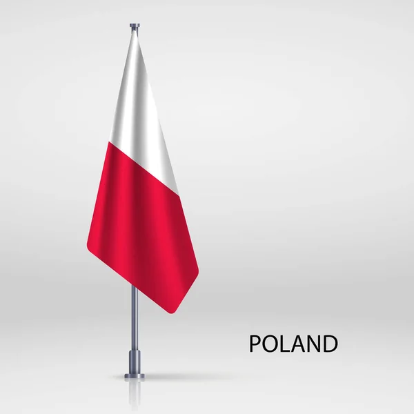 Polen Hangende Vlag Vlaggenmast — Stockvector