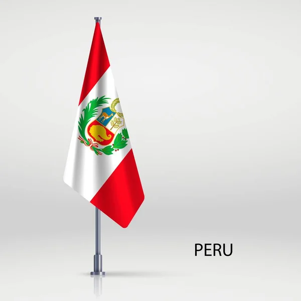 Bandera Perú Colgando Asta Bandera — Vector de stock