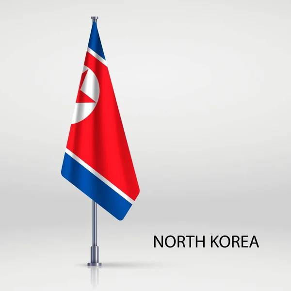 North Korea Hanging Flag Flagpole — Stock Vector