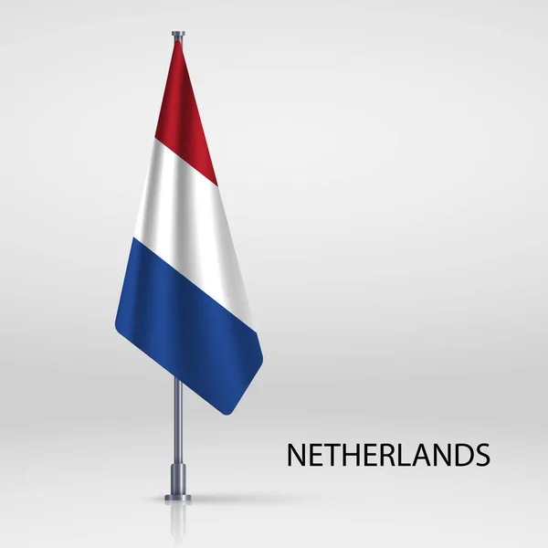 Nederland Hangt Vlag Aan Vlaggenmast — Stockvector