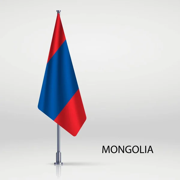 Mongolia Hanging Flag Flagpole — Stock Vector