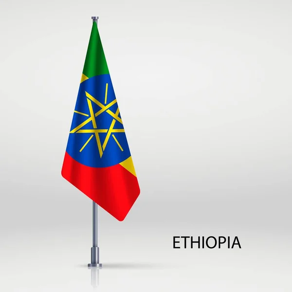 Ethiopia Hanging Flag Flagpole — Stock Vector