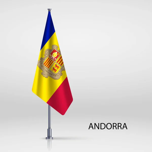 Andorra Hängande Flagga Flaggstången — Stock vektor