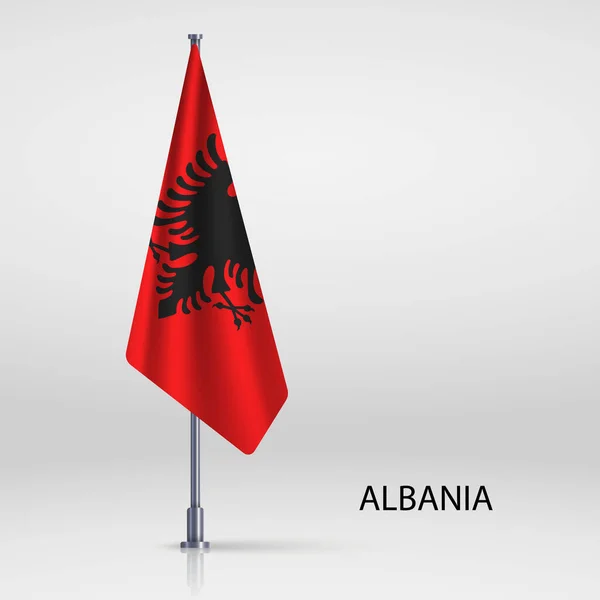Albanie Drapeau Suspendu Sur Mât Drapeau — Image vectorielle