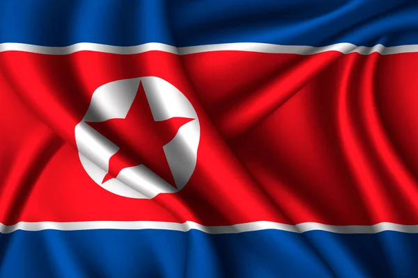 North Korea National Flag Silk Vector Fabric Texture — Stock Vector