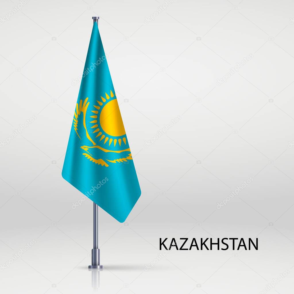 Kazakhstan hanging flag on flagpole