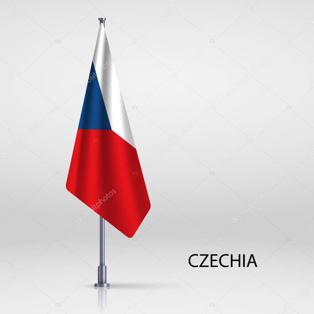 Czechia hanging flag on flagpole