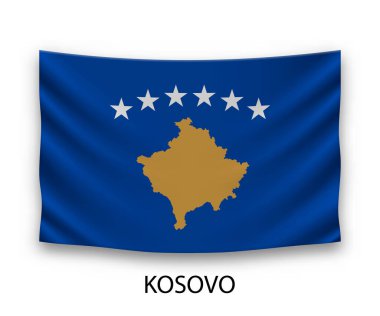 Kosova 'nın ipek bayrağı asılıyor. Vektör illüstrasyonu.