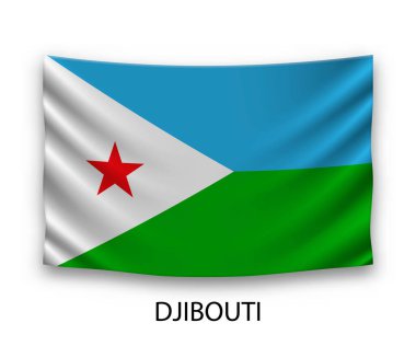 Cibuti 'nin ipek bayrağı asılıyor. Vektör illüstrasyonu.