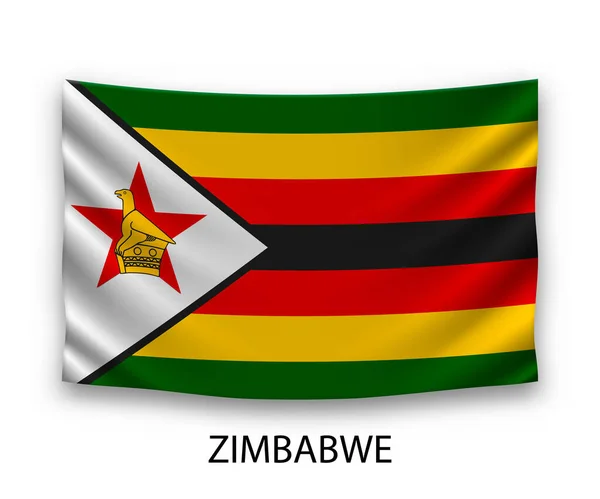 Bandiera Seta Appesa Dello Zimbabwe Illustrazione Vettoriale — Vettoriale Stock