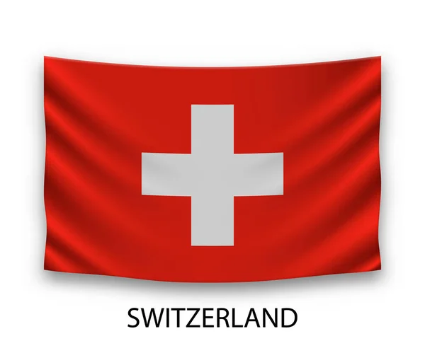 Висячий Шелковый Флаг Швейцарии Векторная Иллюстрация — стоковый вектор