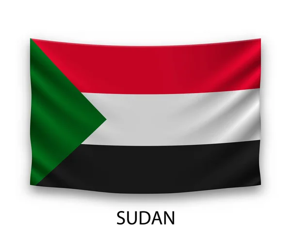 Wieszam Jedwabną Flagę Sudanu Ilustracja Wektora — Wektor stockowy