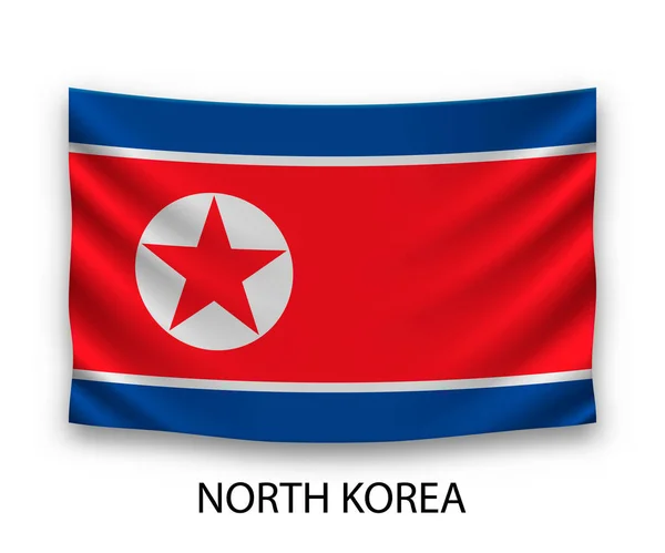 悬挂朝鲜的丝质国旗 矢量说明 — 图库矢量图片