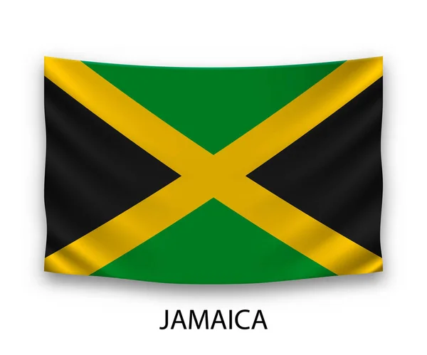 Zijde Vlag Van Jamaica Ophangen Vectorillustratie — Stockvector