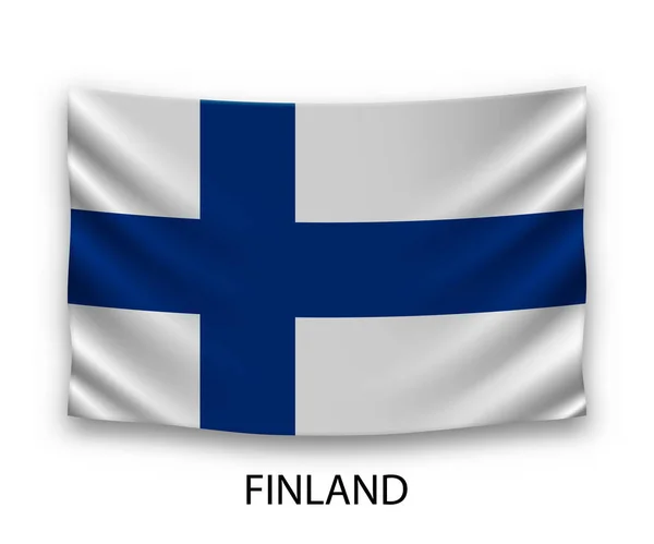 Zijde Vlag Van Finland Ophangen Vectorillustratie — Stockvector