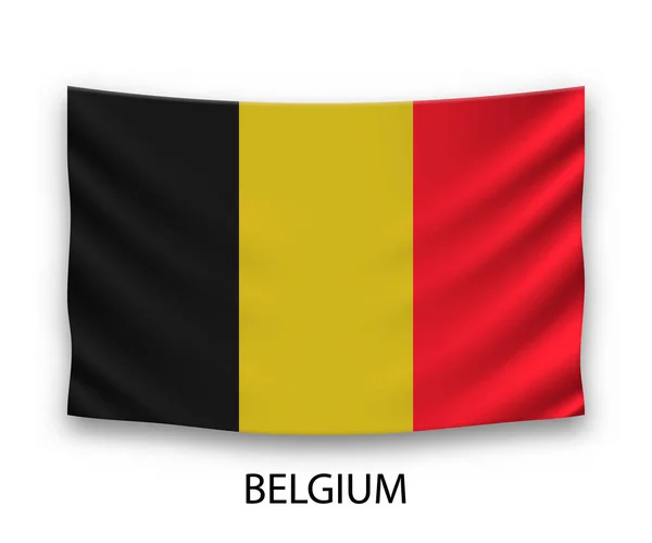 Hängande Siden Flagga Belgien Vektorillustration — Stock vektor
