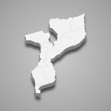 Bölgeler sınırları ile Mozambik 'in 3d haritası