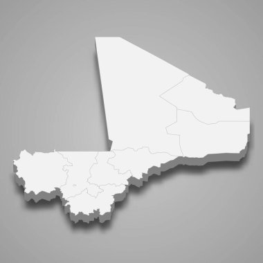 Bölge sınırlarıyla birlikte Mali 'nin 3d haritası