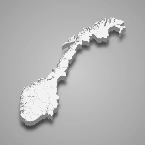 ノルウェーの3D地図と地域の境界線 — ストックベクタ