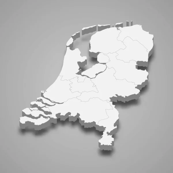 オランダの3D地図と地域の境界線 — ストックベクタ