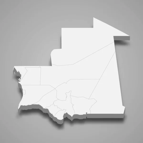 Mapa Mauritania Con Fronteras Regiones — Vector de stock