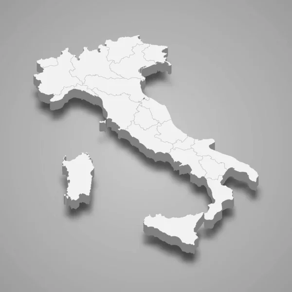 地域の境界線を持つイタリアの3D地図 — ストックベクタ