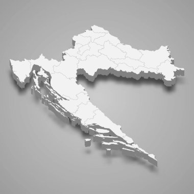 Hırvatistan 'ın bölge sınırlı 3d haritası